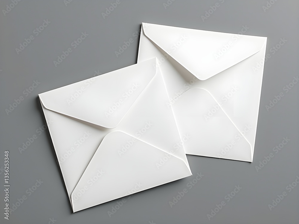 Realistic Square White Envelope Mockup with Card Inside on Smooth Gray Surface: Perfect for Elegant Branding and Stationery Design Realistic Square White Envelope Mockup with Card Inside on Smooth Gray Surface: Perfect for Elegant Branding and Stationery Design