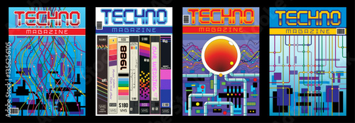 Techno Magazine Fake Covers, Vector Templates Electronics Magazine from the 1980s - 1990s, Circuits, Wires and VHS Cassettes