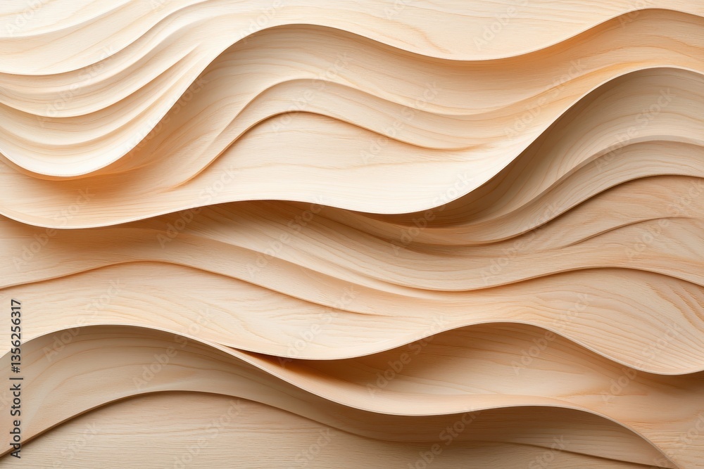 Obraz premium Textured wood surface with flowing waves and curves in soft natural tones.