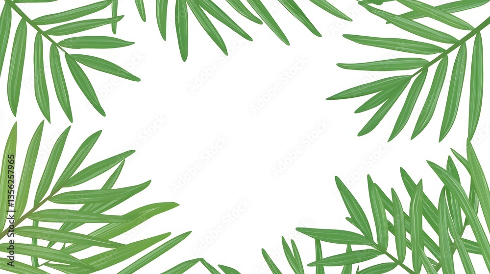 Lush Green Tropical Leaves Forming a Decorative Frame on a Blank White Background Lush Green Tropical Leaves Forming a Decorative Frame on a Blank White Background