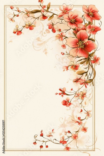 Beautiful watercolor illustration of a floral arrangement with decorative borders