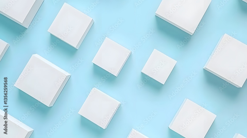 Minimalist Geometric Arrangement of White Shapes on a Soft Blue Background in Abstract Design Minimalist Geometric Arrangement of White Shapes on a Soft Blue Background in Abstract Design