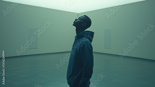 Contemplation in Teal: A Modern Art Gallery