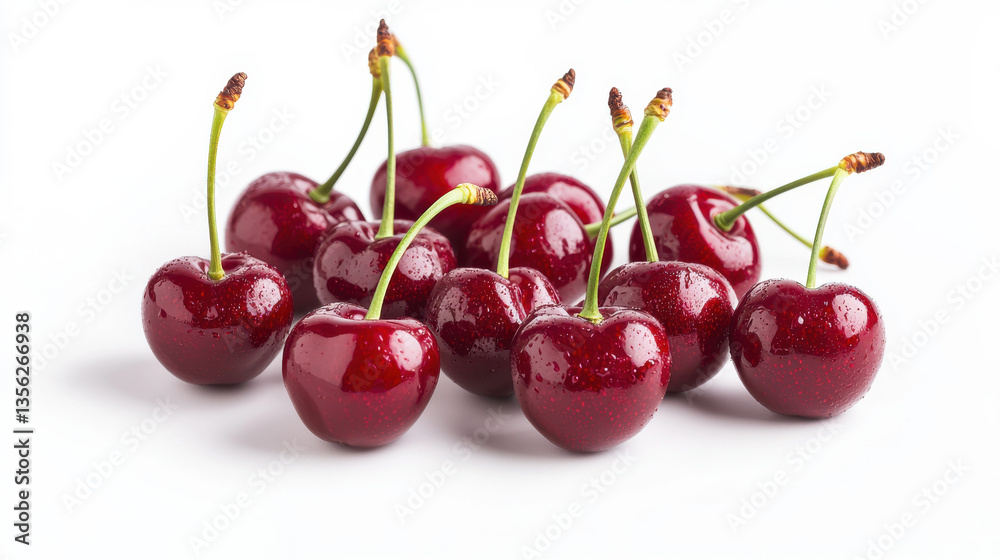 Fresh red cherries arranged on a white background, perfect for healthy recipes. isolated on white background. Fresh red cherries arranged on a white background, perfect for healthy recipes. isolated on white background.