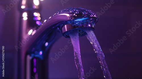 Modern Faucet with Flowing Water in Stylish Ambient Lighting