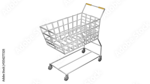 空のショッピングカート・買い物カート・カート　3D・レンダリング　PNG透過／JPEG白背景