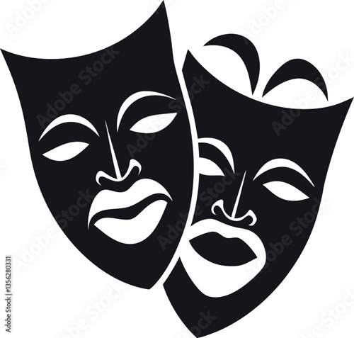 Drama comedy acting masks or theater play flat vector