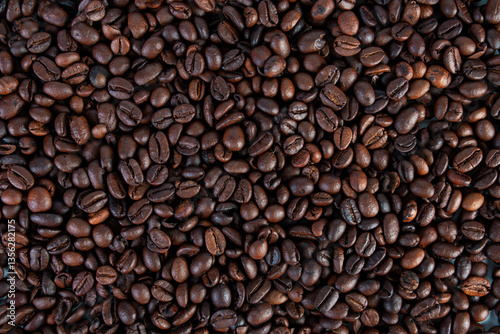 Close-up of roasted Arabica coffee beans