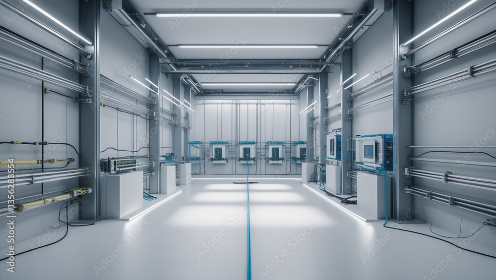 Fototapeta premium Advanced Technical Control Room with Wall-Mounted Systems..