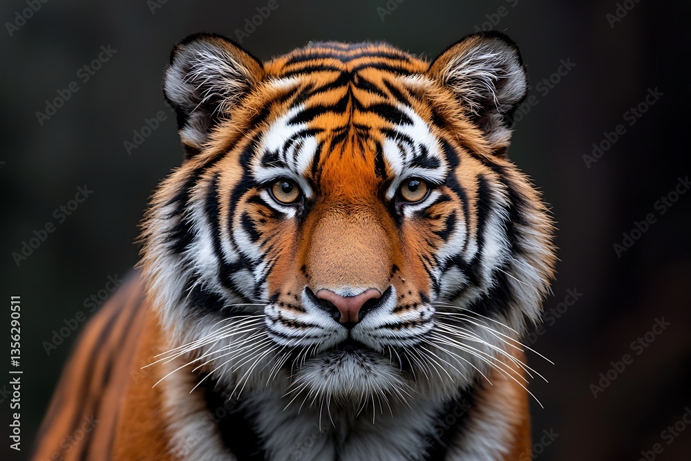 Fototapeta premium Majestic Tiger Portrait for Dark Forest.