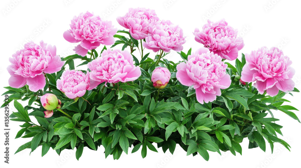 Fototapeta premium peonies bush on garden isolated on white background,