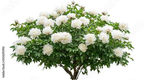 peonies bush on garden isolated on white background,