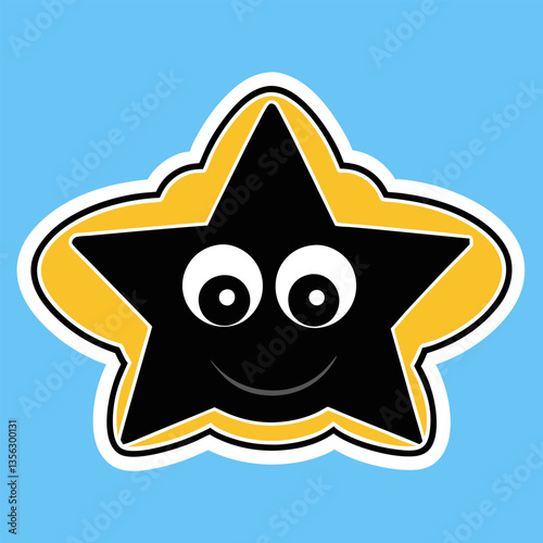 A cute vector cartoon cat and star, their funny faces smiling with big eyes, a happy icon illustration