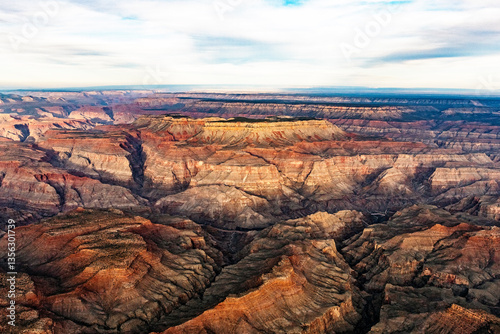 Aerial view of the Grand Canyon showcasing its vast and rugged landscape in the USA