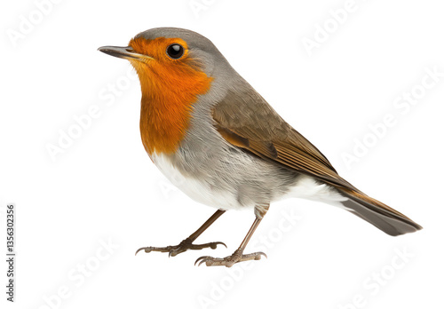 Robin bird perched, transparent background, isolated, wildlife image