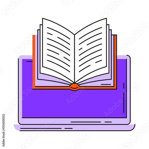 Laptop with open book. Digital library concept.