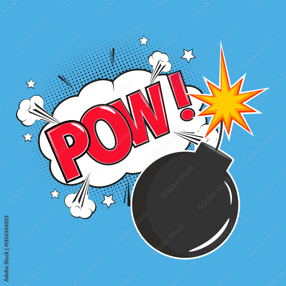 Pop art bomb pow.Vector illustration in cartoon comic style