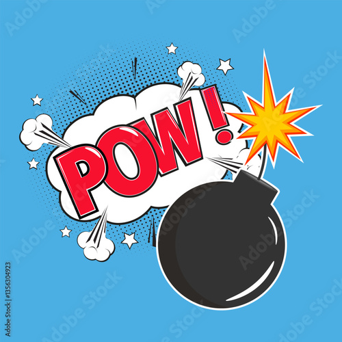 Obraz na płótnie Pop art bomb pow.Vector illustration in cartoon comic style w salonie
