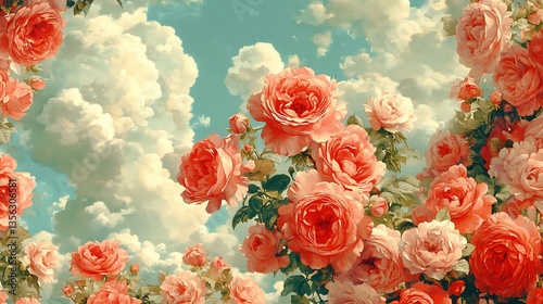 Wallpaper Mural Peach roses blooming under a cloudy sky. Torontodigital.ca