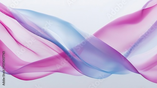 Abstract flowing pink blue fabric waves, light background, design element