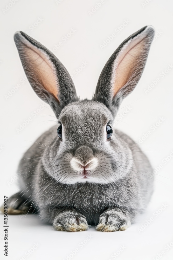 Obraz premium Gray rabbit with big ears, adorable pet, Easter celebration, spring vibes, cute animal portrait, fluffy fur, family-friendly, animal photography, joyful moments.