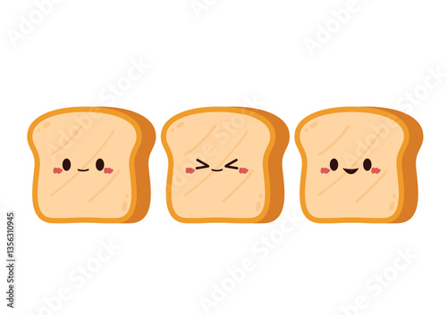 Cute happy toast. Vector cartoon character illustration icon design. Isolated on white background. Bread character design.