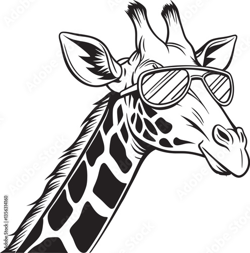 Cool Giraffe Portrait: Sunglasses and Spotted Neck Sketch