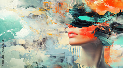 Surreal Digital Collage Blending Traditional Art With a Contemporary Twist on Identity and Perception. Generative AI
