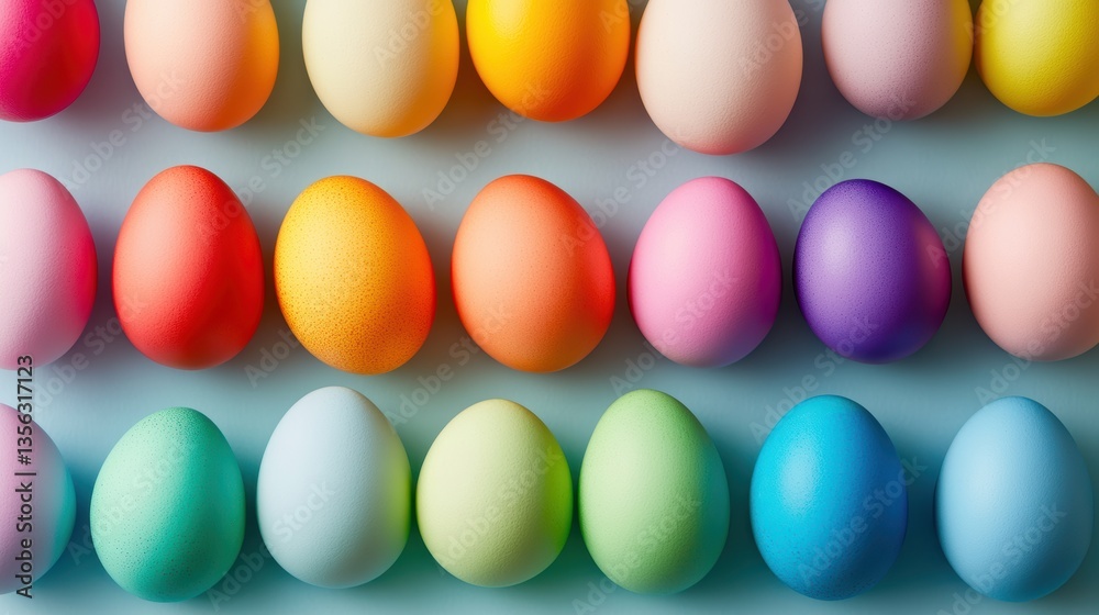 Colorful Easter eggs arranged in a vibrant pattern, spring holiday decoration, family activities, DIY crafts, festive celebrations, pastel hues, joy and creativity. Colorful Easter eggs arranged in a vibrant pattern, spring holiday decoration, family activities, DIY crafts, festive celebrations, pastel hues, joy and creativity.