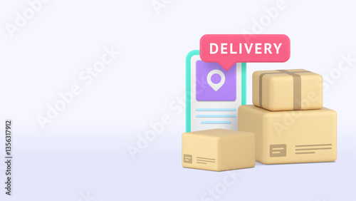 Delivery service postal parcel smartphone application banner copy space vector illustration. Online shopping post order shipping mobile phone location express courier navigation tracking app