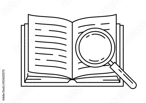 Magnifying glass and book. Research concept illustration. Image for education and school.