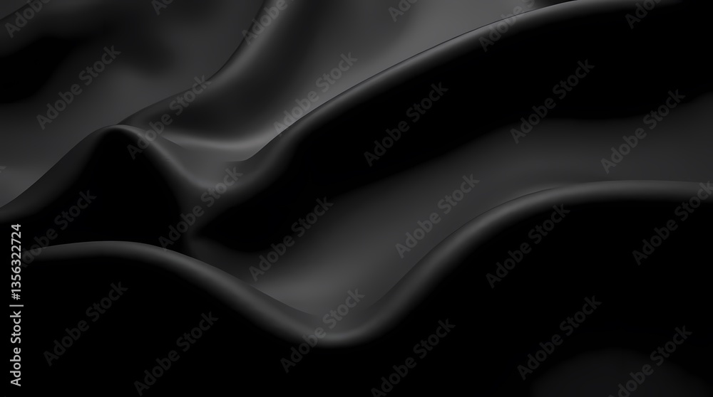 Obraz premium Dark Silk Texture: Close-up of a luxurious, flowing black silk fabric, showcasing its smooth texture and elegant folds, perfect for conveying opulence and sophistication.