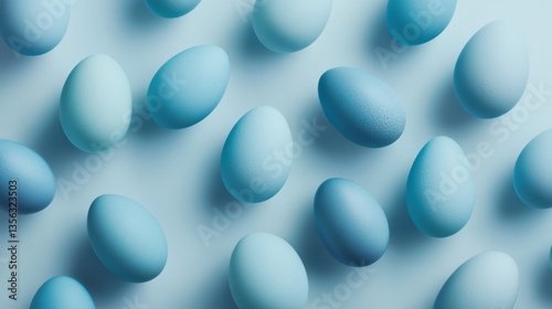 Wallpaper Mural Easter eggs in various shades of blue arranged on a soft blue background, perfect for spring celebrations, decorating ideas, and holiday-themed projects. Torontodigital.ca