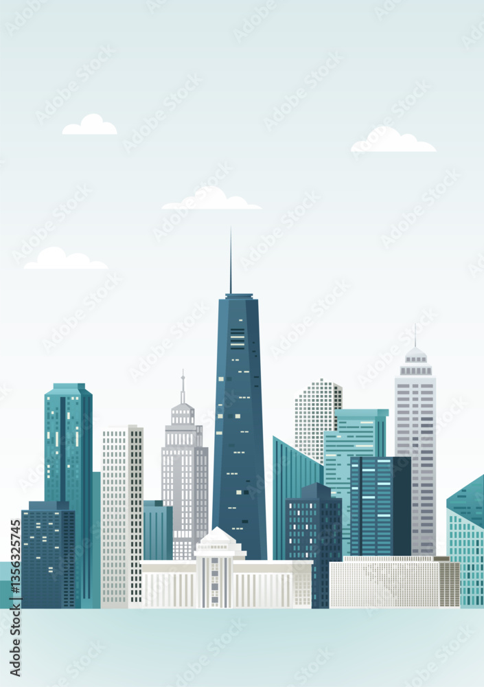 Obraz premium City skyline vertical illustration city architecture landscape