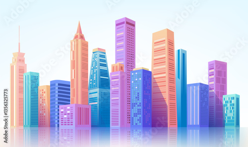 City skyline horizontal illustrations of colorful city buildings