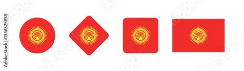 Vector Kyrgyzstan National Flag icon collection. Flag set of Kyrgyzstan various styles. photo