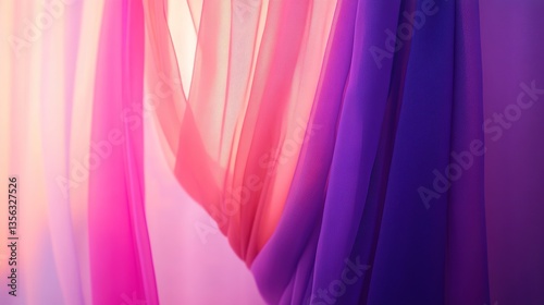 Curtain unveils vibrant hues, abstract backdrop, soft light; a moment of discovery and transformation.
