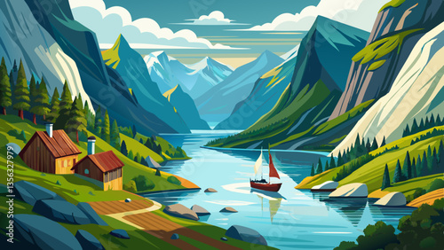 Naeroyfjord - fjord landscape in Sogn og Fjordane region.