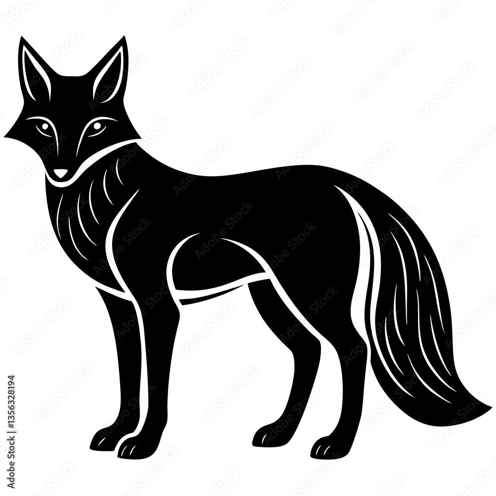 Fototapeta premium Wild Fox silhouette vector black outline, white background