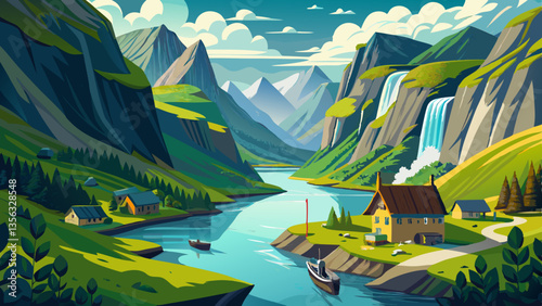 Naeroyfjord - fjord landscape in Sogn og Fjordane region.