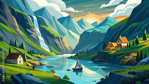 Naeroyfjord - fjord landscape in Sogn og Fjordane region.