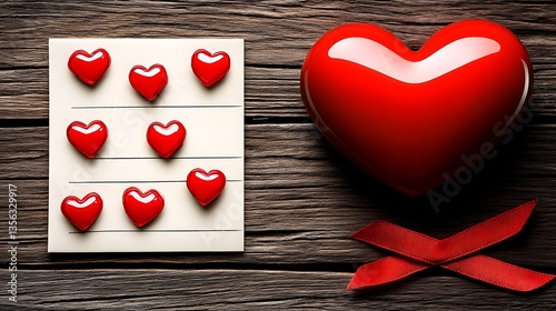 Red hearts on wood background, Valentine's Day.