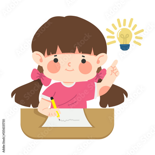 Cute girl do homework and find the answer