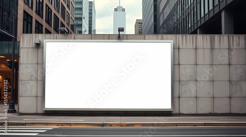 Obraz na płótnie Billboard in the Cityscape: A blank billboard mounted on a concrete wall, offering vast advertising space in the backdrop of a modern city, perfect for showcasing messages. w salonie