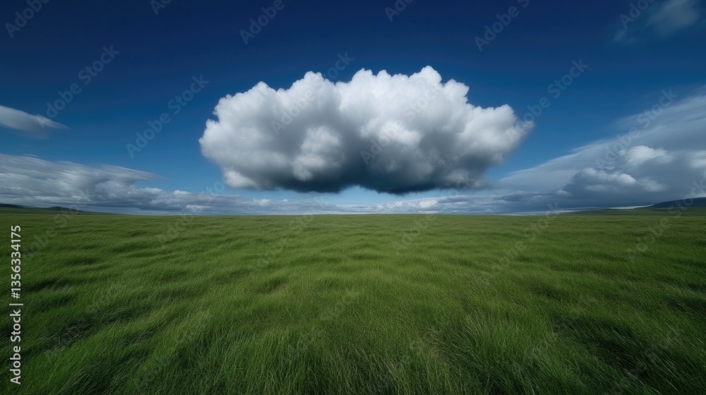 Obraz premium Vast grassy plain under a large cumulus cloud