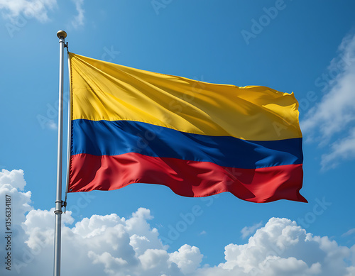 Flags of Ukraine, Russia, and Sweden waving in the wind against a cloudy sky