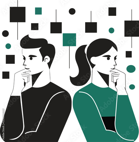 **"Minimalist Vector Illustration of a Man and Woman Thinking – Modern Digital Art for Blogs & Designs"**