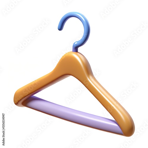 Stylish Clothes Hanger 3D Render Wooden Purple Yellow Closet Organization Fashion Accessory Design