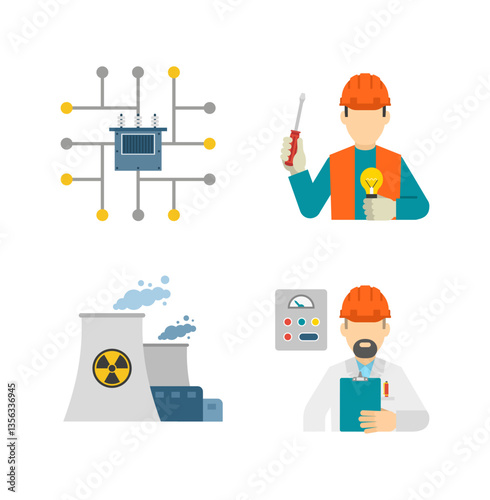 Set energy power flat icons