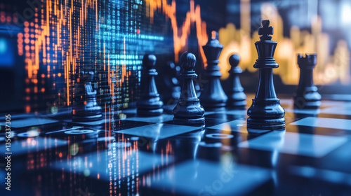 Wallpaper Mural Wide-angle shot showcases a chessboard where financial symbols serve as chess pieces, indicating the strategy involved in financial markets and investment decisions. Torontodigital.ca